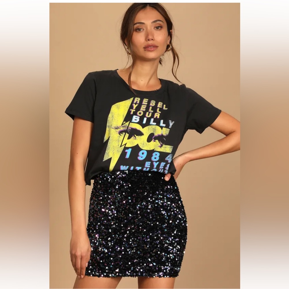 Lulus colored sequin black skirt
